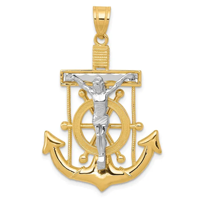 Goldia 14k Twotone Gold Diamondcut Mariners Cross Pendant Rings