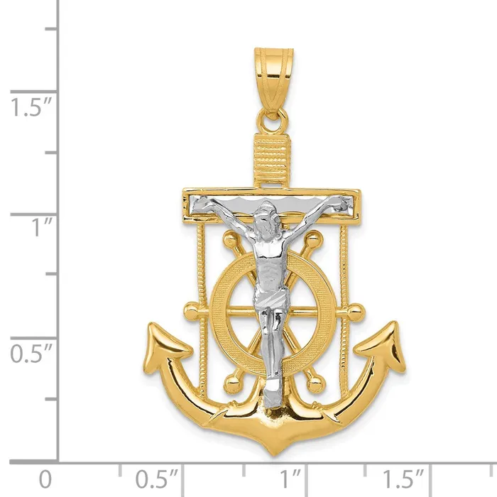 Goldia 14k Twotone Gold Diamondcut Mariners Cross Pendant Rings