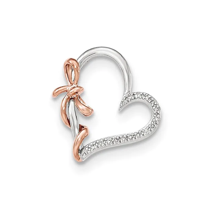 Goldia 14k TwoTone Gold Real Diamond Polished Heart wbow Pendant Rings