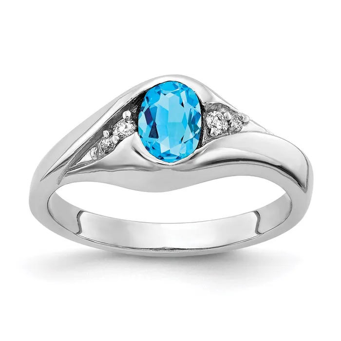 Goldia 14k White Gold 6x4mm Oval Blue Topaz A Real Diamond ring Rings