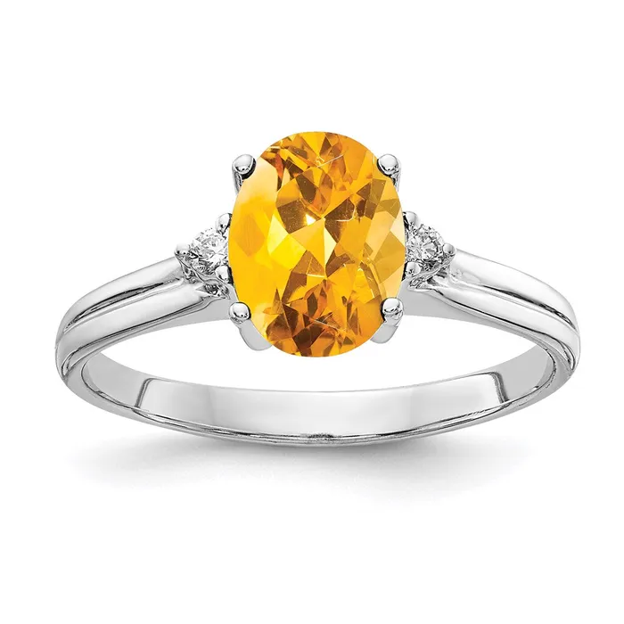 Goldia 14k White Gold 8x6mm Oval Citrine A Real Diamond ring Rings