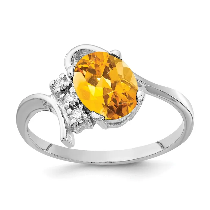 Goldia 14k White Gold 8x6mm Oval Citrine Checker VS Diamond ring Rings