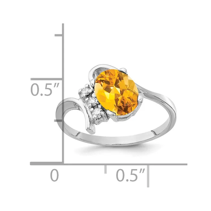 Goldia 14k White Gold 8x6mm Oval Citrine Checker VS Diamond ring Rings