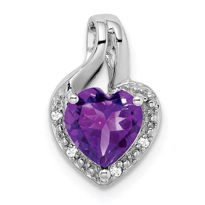 Goldia 14k White Gold Amethyst and Real Diamond Heart Pendant Necklaces