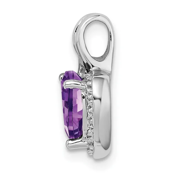 Goldia 14k White Gold Amethyst and Real Diamond Heart Pendant Necklaces