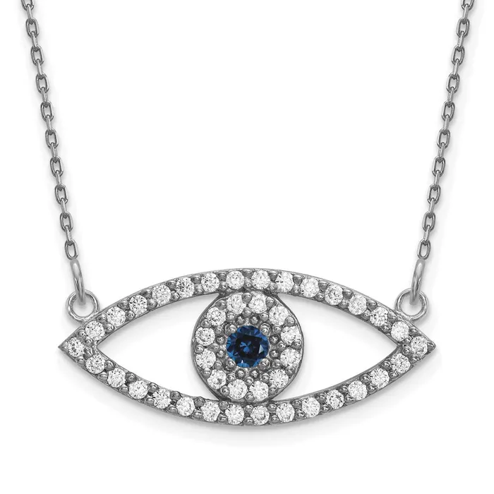 Goldia 14k White Gold Medium Real Diamond and Sapphire Evil Eye Necklace Necklaces Goldia 14k White Gold Medium Real Diamond and Sapphire Evil Eye Necklace Necklaces