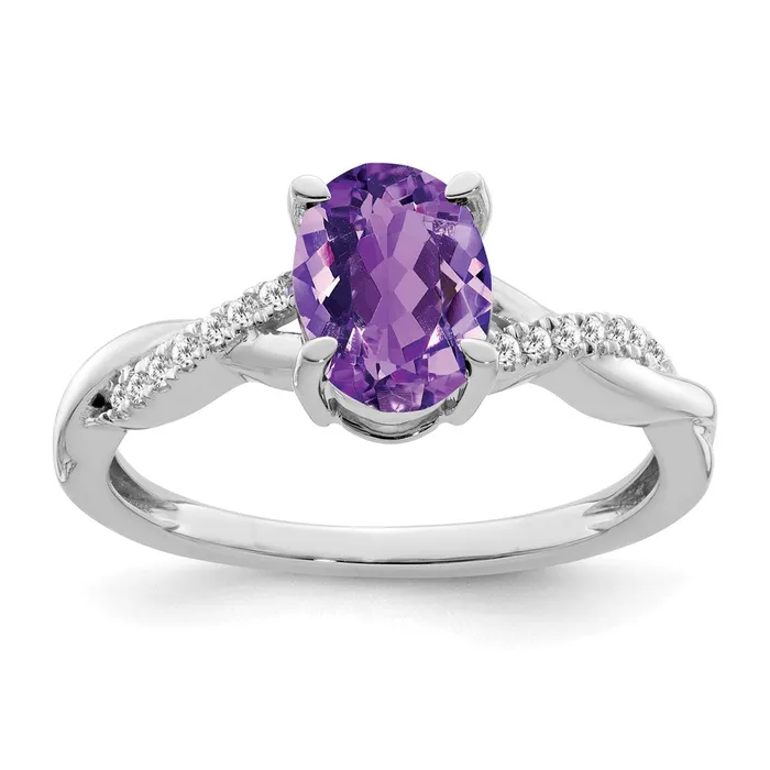 Goldia 14k White Gold Oval Amethyst and Real Diamond Ring Rings