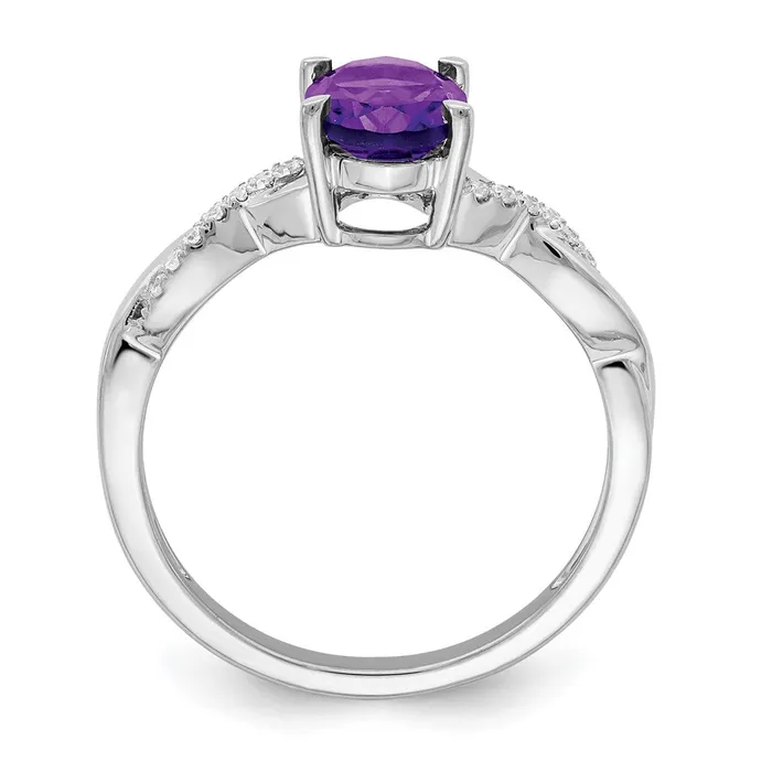 Goldia 14k White Gold Oval Amethyst and Real Diamond Ring Rings