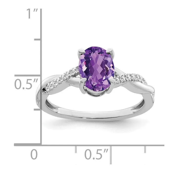 Goldia 14k White Gold Oval Amethyst and Real Diamond Ring Rings