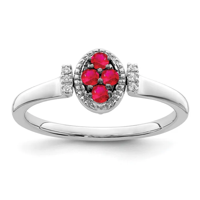 Goldia 14k White Gold Polished Ruby and Real Diamond Flip Ring Rings