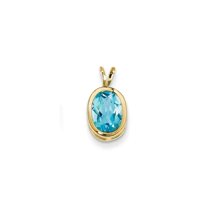 Goldia 14K Yellow Gold 9x7mm Oval Blue Topaz Checker bezel pendant Necklaces Goldia 14K Yellow Gold 9x7mm Oval Blue Topaz Checker bezel pendant Necklaces