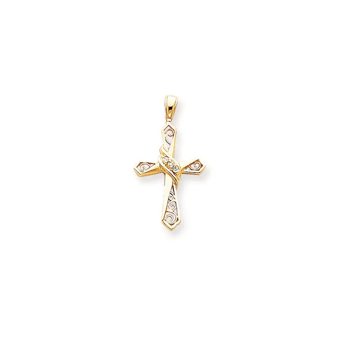 Goldia 14K Yellow Gold AA Real Diamond Cross Pendant Necklaces