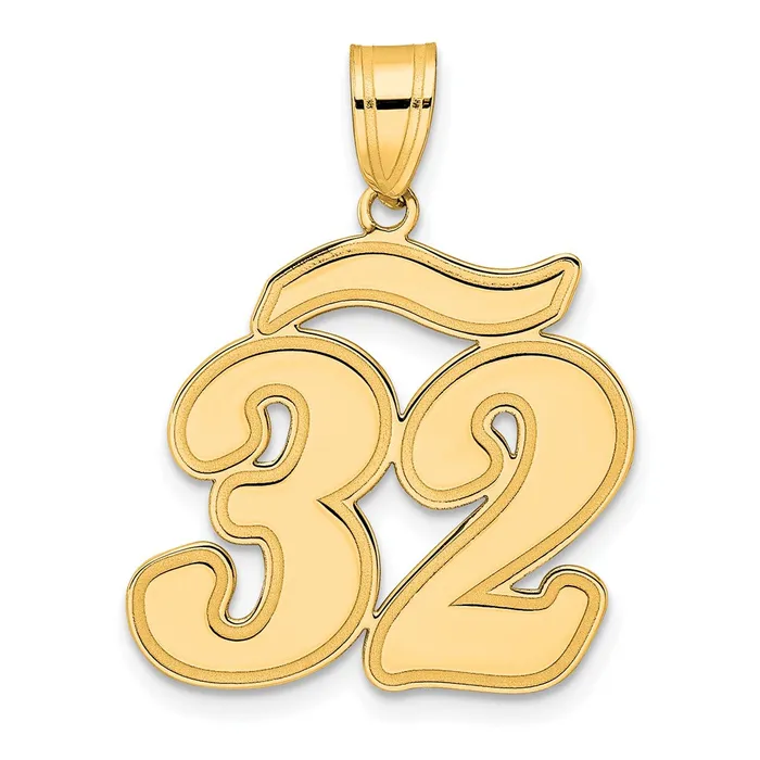 Goldia 14k Yellow Gold Brushed Border Script Number 32 Pendant PreStyled Sets