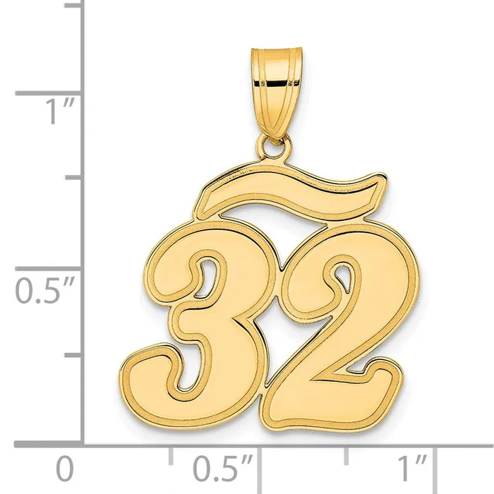 Goldia 14k Yellow Gold Brushed Border Script Number 32 Pendant PreStyled Sets