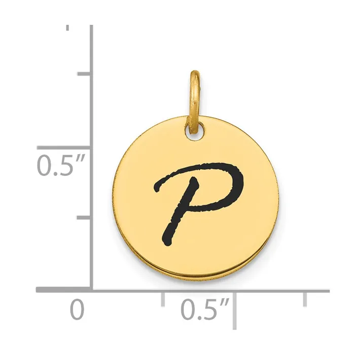 Goldia 14k Yellow Gold Polished Black Enamel Letter P Initial Disk Charm Charm Necklaces