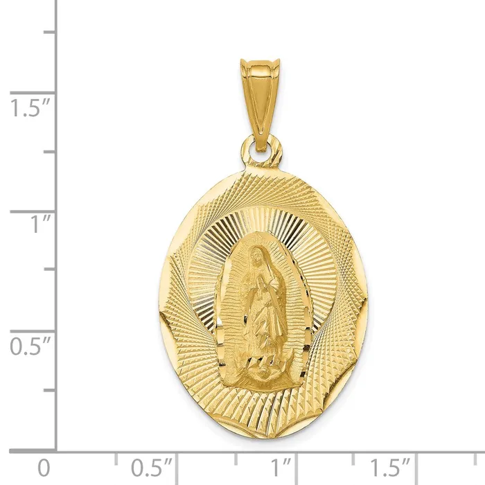 Goldia 14k Yellow Gold Polished DC Lady Of Guadalupe Oval Pendant Necklaces