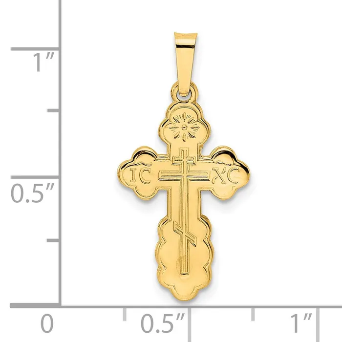 Goldia 14k Yellow Gold Polished Eastern Orthodox Solid Cross Pendant Necklaces