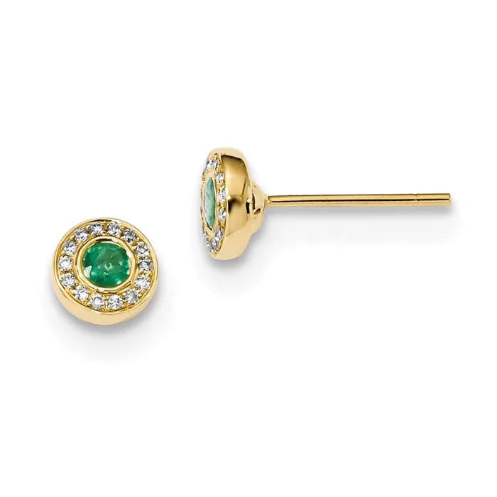 Goldia 14k Yellow Gold Real Diamond and Emerald Post Earrings Earrings
