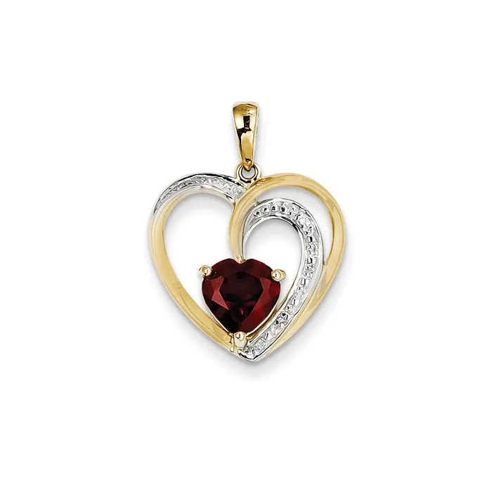 Goldia 14K Yellow Gold Real Diamond and Garnet Heart Pendant Necklaces