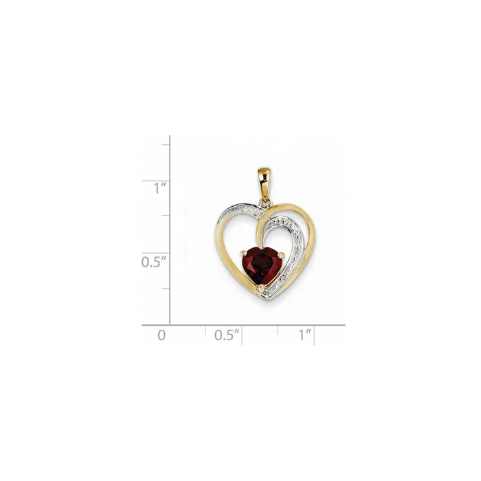 Goldia 14K Yellow Gold Real Diamond and Garnet Heart Pendant Necklaces