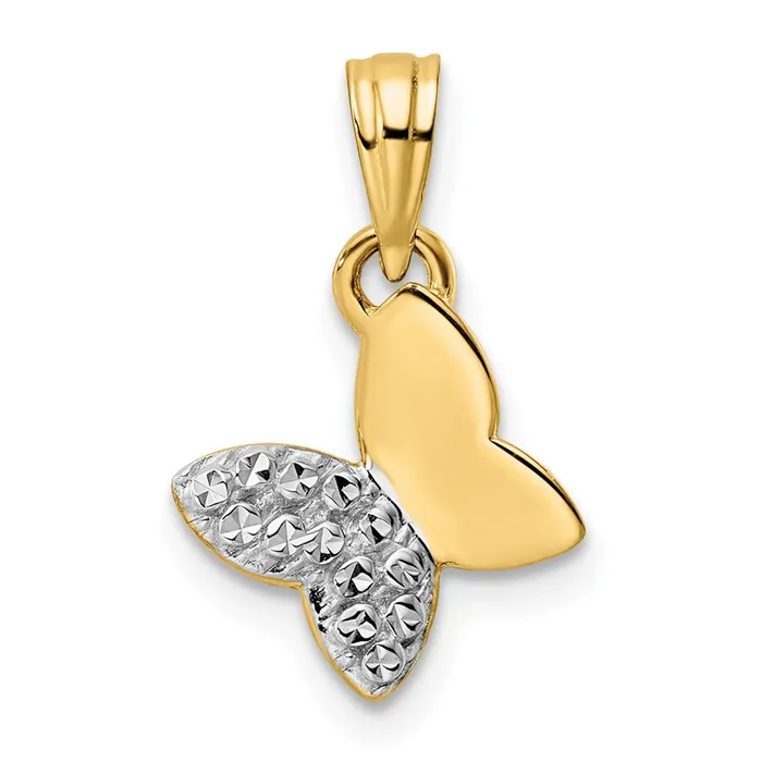 Goldia 14k Yellow Rhodium Gold and White Rhodium Half Diamondcut Butterfly Pendant Necklaces