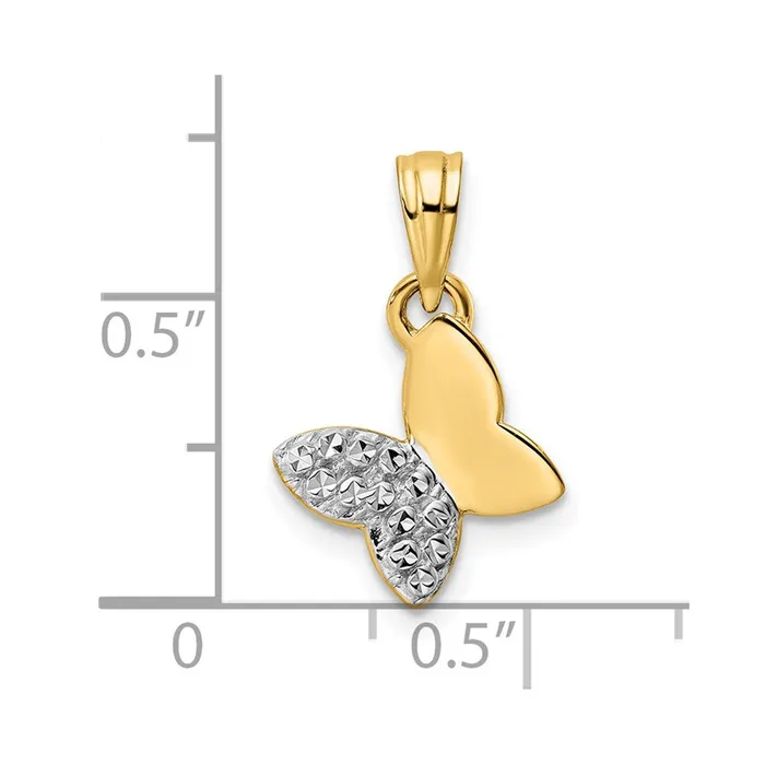 Goldia 14k Yellow Rhodium Gold and White Rhodium Half Diamondcut Butterfly Pendant Necklaces