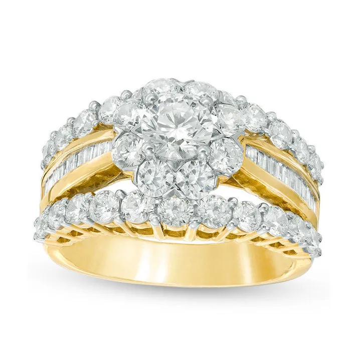 Goldia 30 CT TW Natural Diamond Frame MultiRow Engagement Ring in Solid 10K Yellow Gold Rings Goldia 30 CT TW Natural Diamond Frame MultiRow Engagement Ring in Solid 10K Yellow Gold Rings