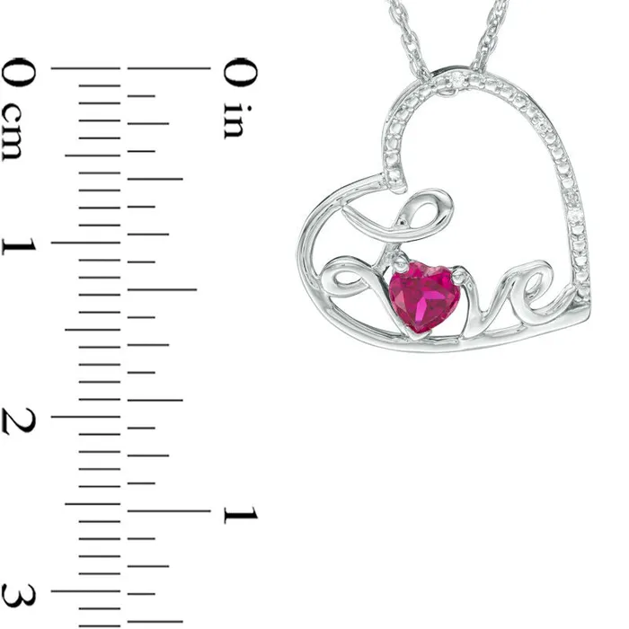 Goldia 40mm LabCreated Ruby and Diamond Accent Cursive Love Tilted Heart Pendant in Sterling Silver Necklaces Goldia 40mm LabCreated Ruby and Diamond Accent Cursive Love Tilted Heart Pendant in Sterling Silver Necklaces