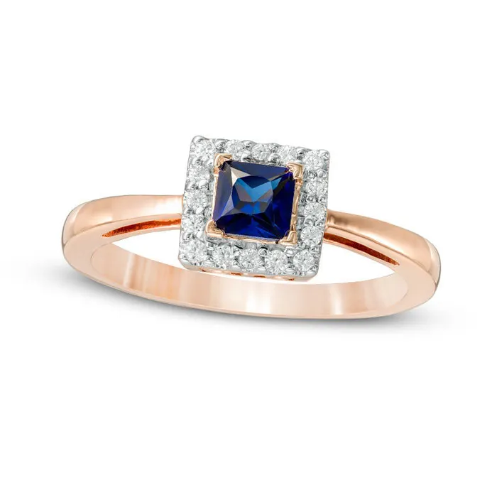 Goldia 40mm PrincessCut LabCreated Blue Sapphire and 010 CT TW Diamond Square Frame Engagement Ring in Solid 10K Rose Gold Rings Goldia 40mm PrincessCut LabCreated Blue Sapphire and 010 CT TW Diamond Square Frame Engagement Ring in Solid 10K Rose Gold Rings