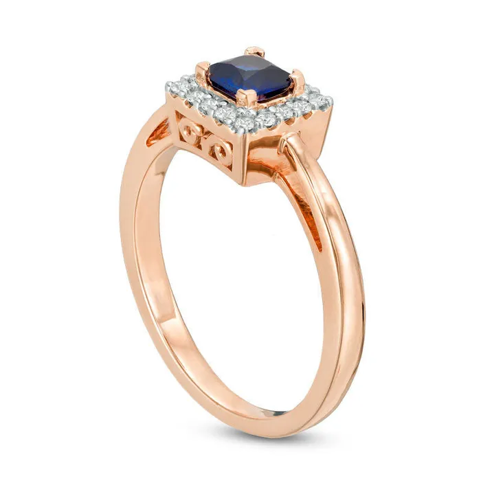 Goldia 40mm PrincessCut LabCreated Blue Sapphire and 010 CT TW Diamond Square Frame Engagement Ring in Solid 10K Rose Gold Rings Goldia 40mm PrincessCut LabCreated Blue Sapphire and 010 CT TW Diamond Square Frame Engagement Ring in Solid 10K Rose Gold Rings