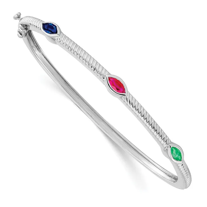 goldiaca 14k White Gold Marquise RubySapphireEmerald Bangle Earrings