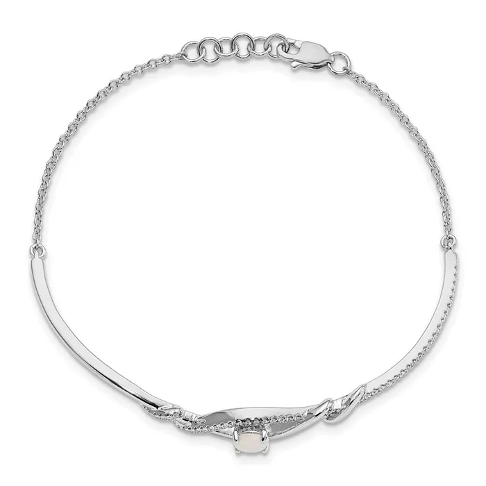 goldiaca Bracelets 14k White Gold Opal ByPass 7in w5in ext Bar Bracelet