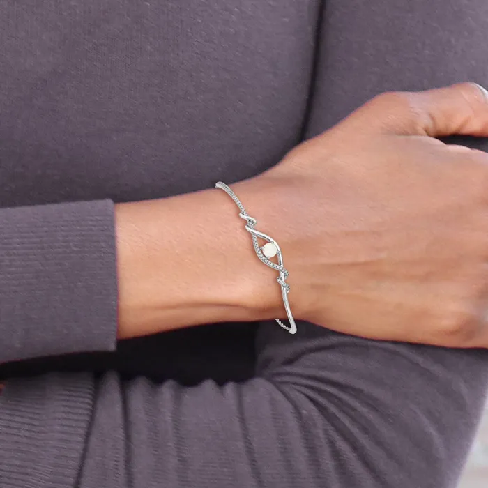 goldiaca Bracelets 14k White Gold Opal ByPass 7in w5in ext Bar Bracelet