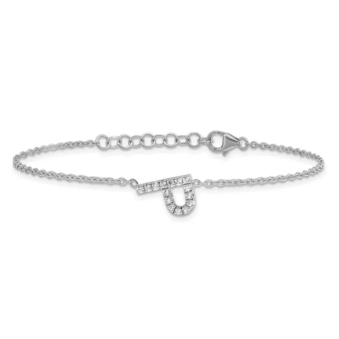 goldiaca Bracelets 14KW Natural Diamond Sideways Letter P w 1in ext Bracelet