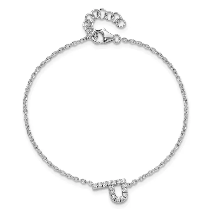 goldiaca Bracelets 14KW Natural Diamond Sideways Letter P w 1in ext Bracelet