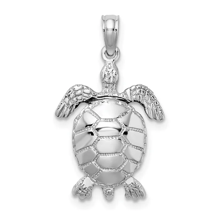 Goldia Charm Necklaces 14k White Gold 3D Moveable Sea Turtle Charm