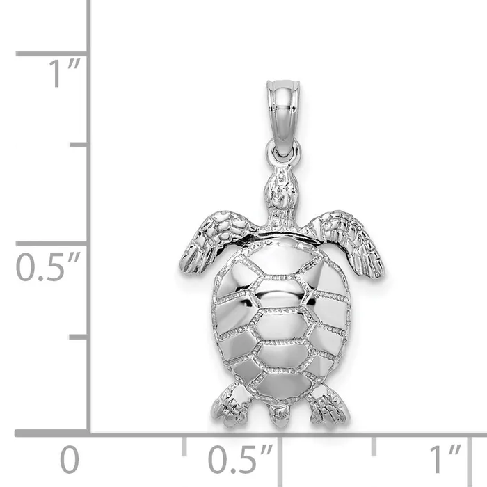 Goldia Charm Necklaces 14k White Gold 3D Moveable Sea Turtle Charm