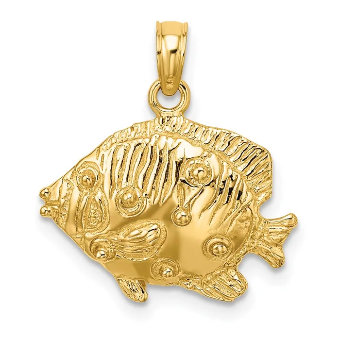 Goldia Charm Necklaces 14k Yellow Gold 2D Polished Engraved Fish Charm