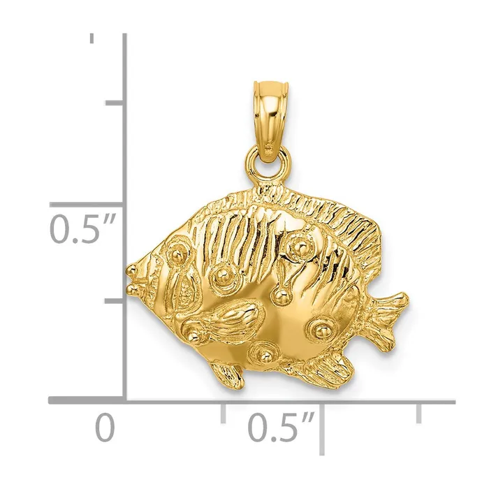 Goldia Charm Necklaces 14k Yellow Gold 2D Polished Engraved Fish Charm