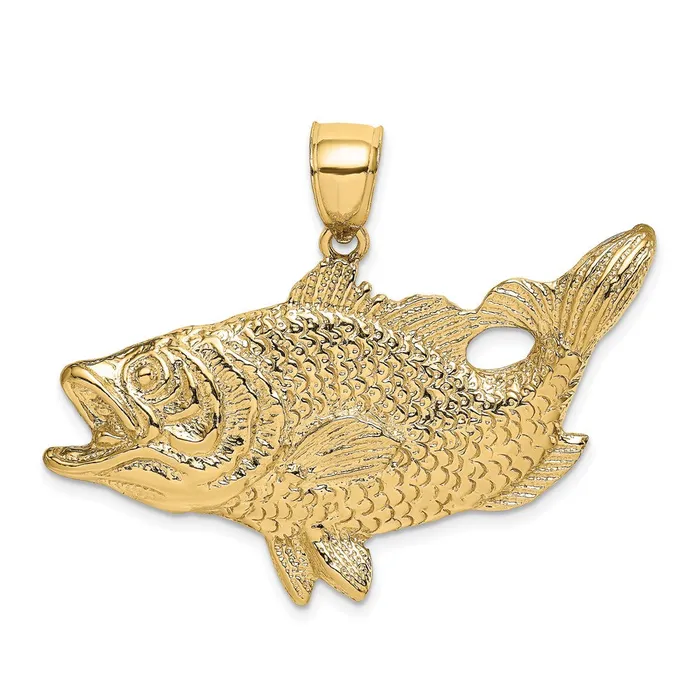 Goldia Charm Necklaces 14k Yellow Gold Open Mouth Bass Fish Charm