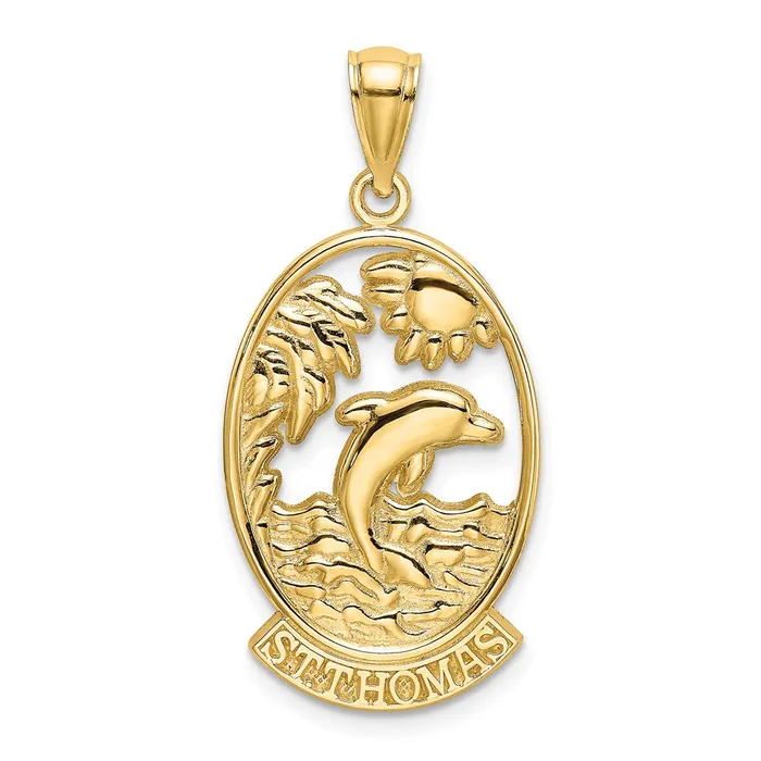 Goldia Charm Necklaces 14k Yellow Gold ST THOMAS wDolphin Sunset Scene Charm Goldia Charm Necklaces 14k Yellow Gold ST THOMAS wDolphin Sunset Scene Charm