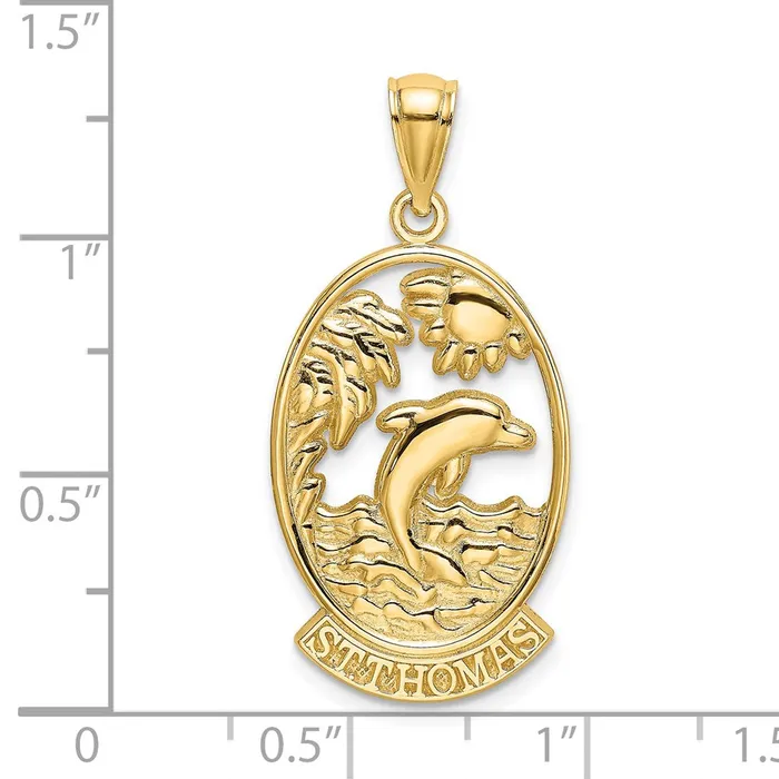 Goldia Charm Necklaces 14k Yellow Gold ST THOMAS wDolphin Sunset Scene Charm