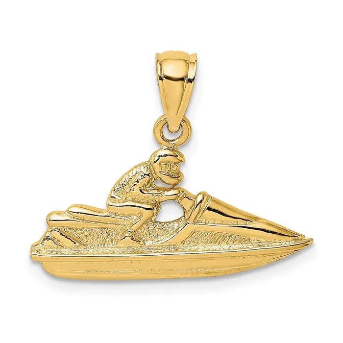 Goldia Charm Necklaces 14k Yellow Gold Textured 2D Jet Ski Charm