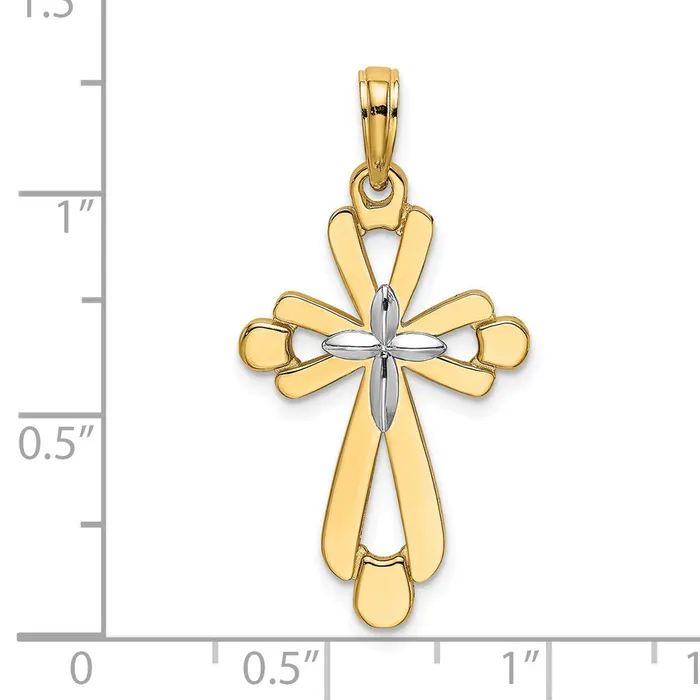 Goldia Charm Necklaces 14k Yellow u0026 Rhodium Gold W Rhodium Polished Fancy Cross Charm