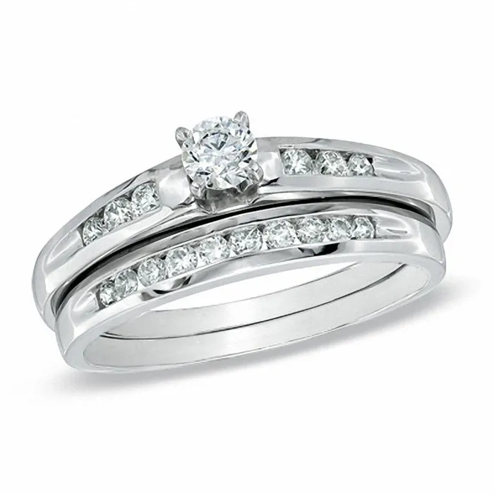 Goldiacom 12 CT TW Diamond Bridal Engagement Ring Set in 14K White Gold Rings Goldiacom 12 CT TW Diamond Bridal Engagement Ring Set in 14K White Gold Rings