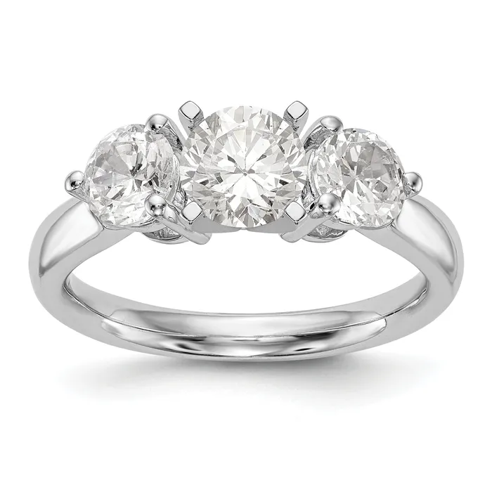 Goldiacom 14K White Gold 3 Stone Diamond Peg Set Engagement Ring Rings