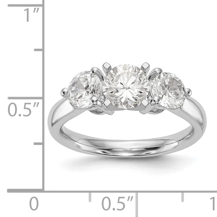 Goldiacom 14K White Gold 3 Stone Diamond Peg Set Engagement Ring Rings