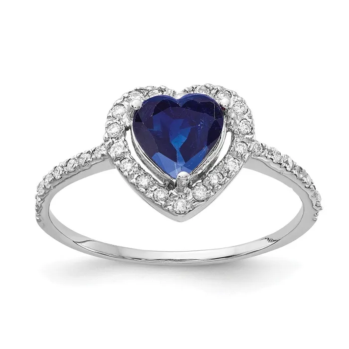 Goldiacom 14k White Gold 6mm Heart Sapphire A Real Diamond ring Rings