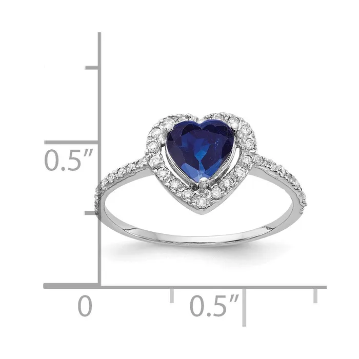 Goldiacom 14k White Gold 6mm Heart Sapphire A Real Diamond ring Rings