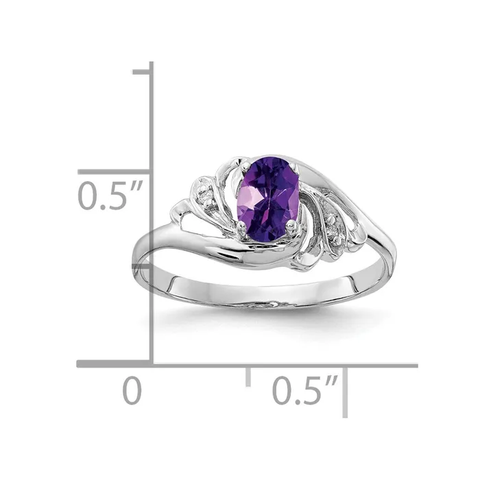 Goldiacom 14k White Gold 6x4mm Oval Amethyst Checker AAA Real Diamond ring Rings